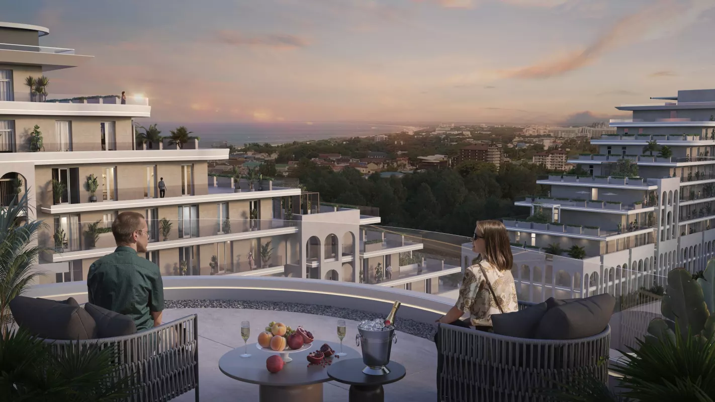 Вид с террасы на море и территорию комплекса