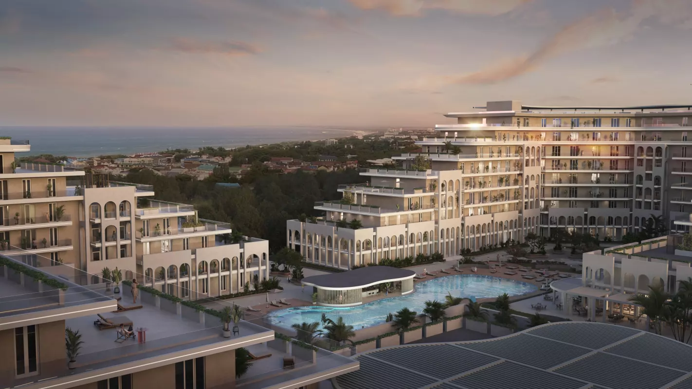 Вид на территорию комплекса и море